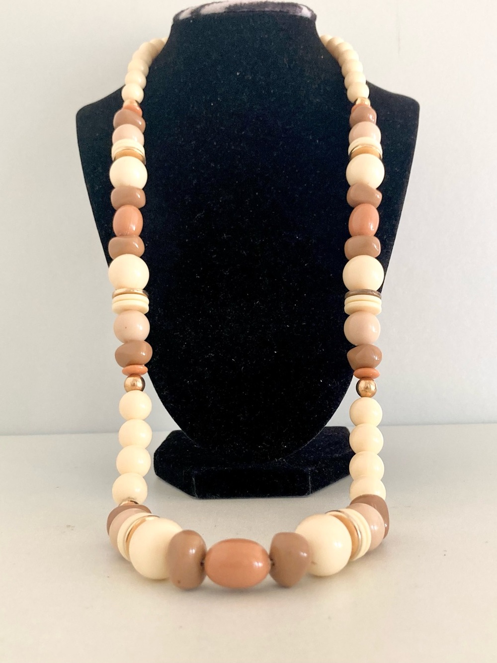 Neutral Cream & Tan Beaded vintage preloved statement Necklace Women Jewelry